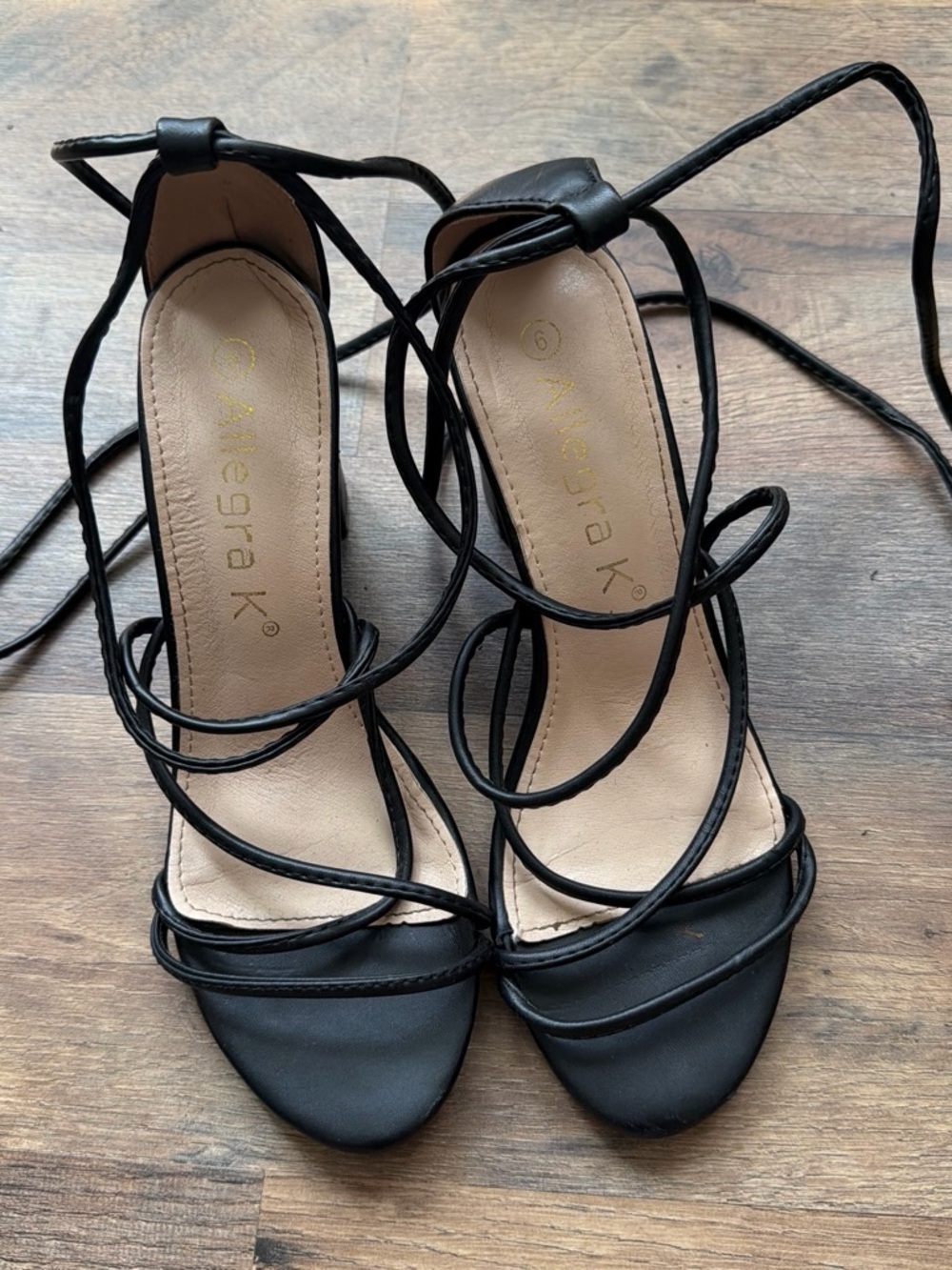 Allegra K Black Wrap-Around Lace-Up Stiletto Heels